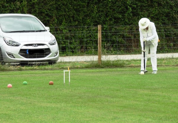 Linda Lang tries for a good position at the next hoop